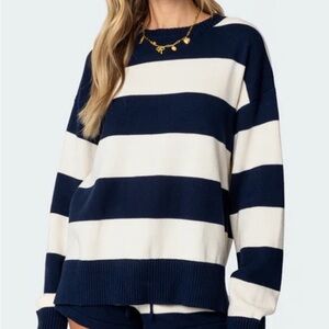 Edikted Navy and Cream Striped Sweater